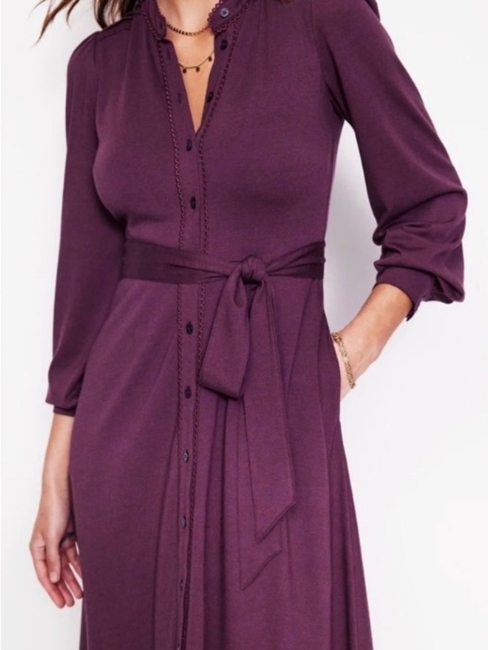 Boden Damson Rowena Trim Jersey Long-Sleeve Shirt Dress